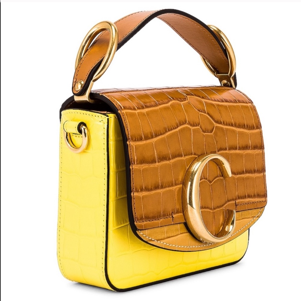 Chloé Mini C Yellow Croc Embossed Crossbody Bag - Picture 2 of 16